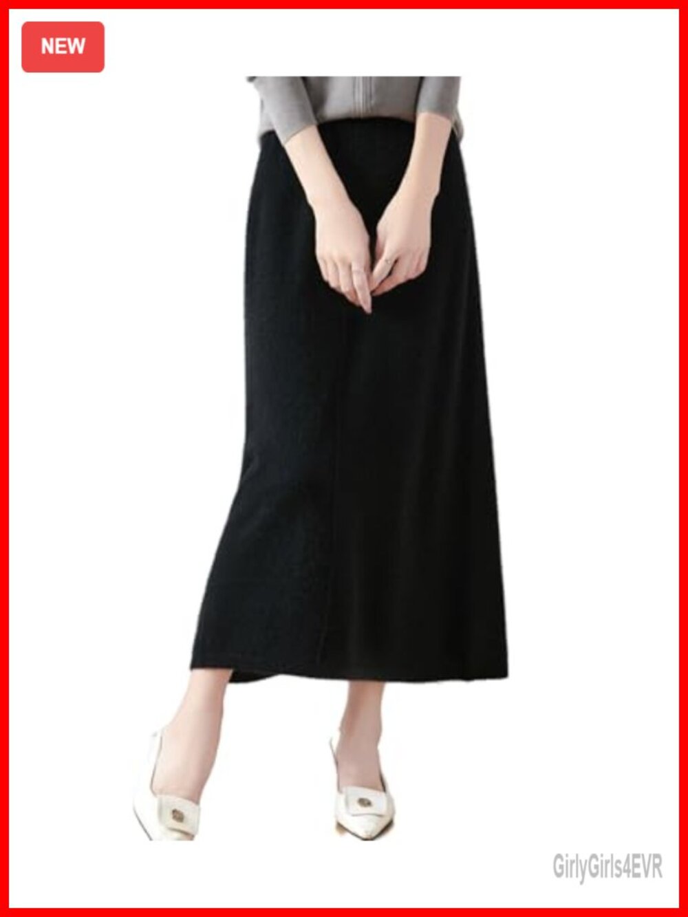 100% Merino Wool Ribbed Knit Midi Skirt High Waist Warm Winter